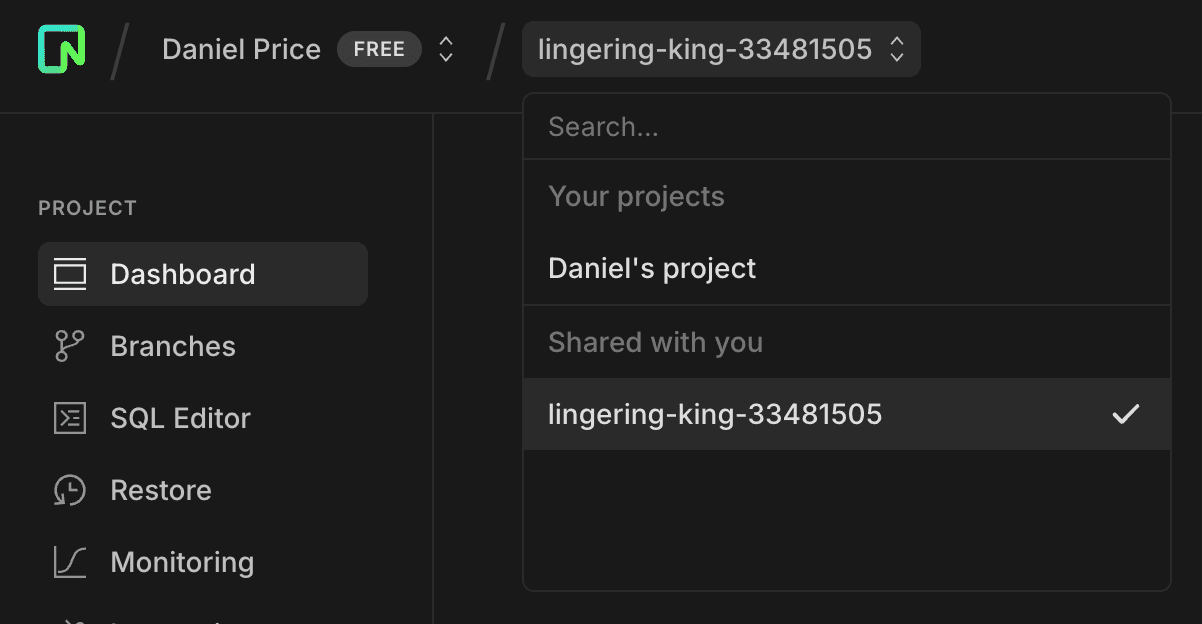 Project breadcrumb selector